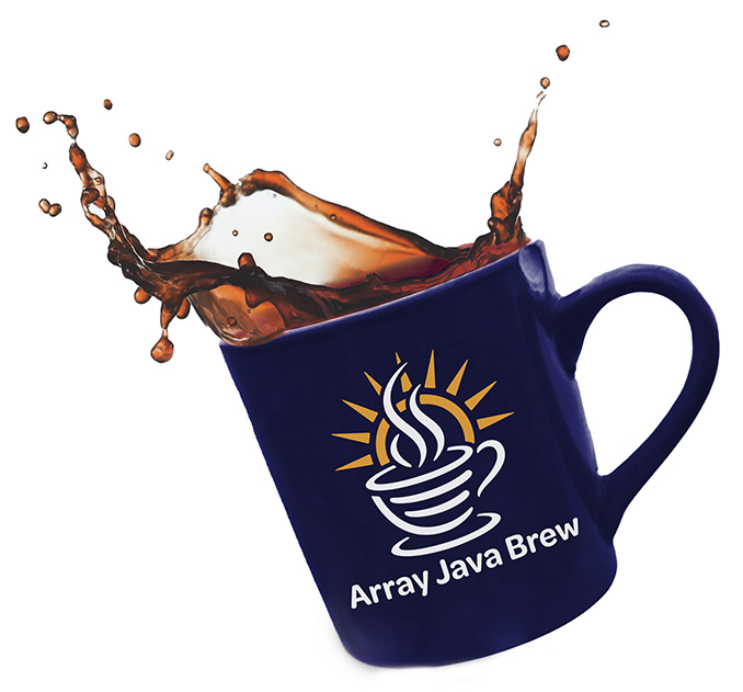 Array Java Brew Logo on a cup of coffee